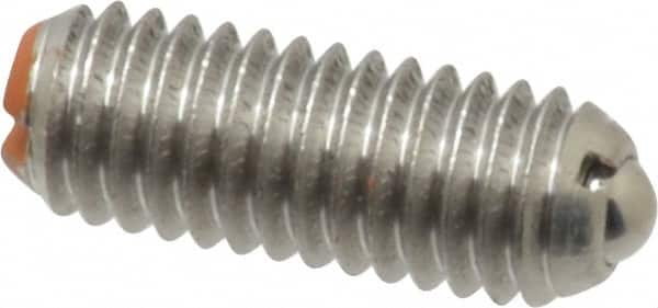 Vlier - 10-32, 0.094" Ball Diam, 0.513" Body Length, 0.025" Max Ball Reach, Threaded Ball Plunger - Stainless Steel Body, Stainless Steel Ball, 2 Lb Initial End Force, 5 Lb Final End Force - Exact Tooling