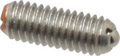 Vlier - 10-32, 0.094" Ball Diam, 0.513" Body Length, 0.025" Max Ball Reach, Threaded Ball Plunger - Stainless Steel Body, Stainless Steel Ball, 2 Lb Initial End Force, 5 Lb Final End Force - Exact Tooling
