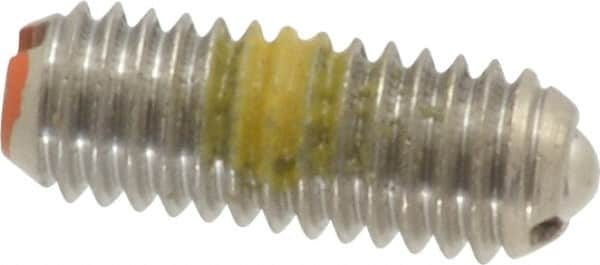 Vlier - 10-32, 0.094" Ball Diam, 0.513" Body Length, 0.025" Max Ball Reach, Threaded Ball Plunger - Stainless Steel Body, Stainless Steel Ball, 2 Lb Initial End Force, 5 Lb Final End Force, Locking Element - Exact Tooling