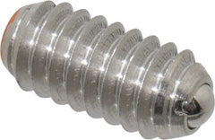 Vlier - 1/4-20, 0.125" Ball Diam, 0.531" Body Length, 0.035" Max Ball Reach, Threaded Ball Plunger - Stainless Steel Body, Stainless Steel Ball, 4 Lb Initial End Force, 12 Lb Final End Force - Exact Tooling