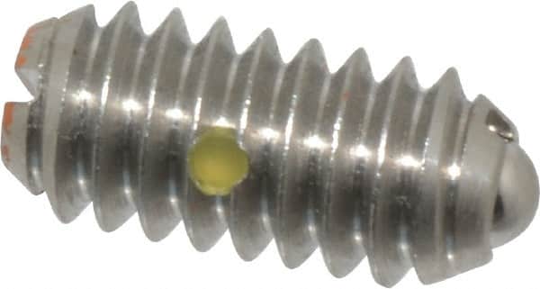 Vlier - 1/4-20, 0.125" Ball Diam, 0.531" Body Length, 0.035" Max Ball Reach, Threaded Ball Plunger - Stainless Steel Body, Stainless Steel Ball, 4 Lb Initial End Force, 12 Lb Final End Force, Locking Element - Exact Tooling