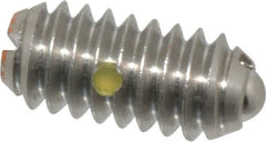 Vlier - 1/4-20, 0.125" Ball Diam, 0.531" Body Length, 0.035" Max Ball Reach, Threaded Ball Plunger - Stainless Steel Body, Stainless Steel Ball, 4 Lb Initial End Force, 12 Lb Final End Force, Locking Element - Exact Tooling