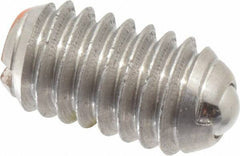 Vlier - 5/16-18, 0.156" Ball Diam, 0.578" Body Length, 0.04" Max Ball Reach, Threaded Ball Plunger - Stainless Steel Body, Stainless Steel Ball, 6 Lb Initial End Force, 17 Lb Final End Force, Locking Element - Exact Tooling