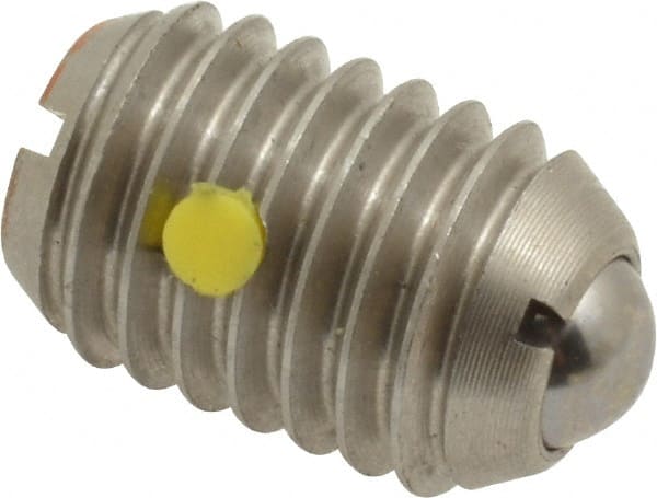Vlier - 1/2-13, 0.281" Ball Diam, 0.75" Body Length, 0.072" Max Ball Reach, Threaded Ball Plunger - Stainless Steel Body, Stainless Steel Ball, 6 Lb Initial End Force, 30 Lb Final End Force, Locking Element - Exact Tooling