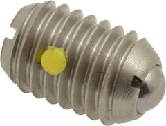 Vlier - 1/2-13, 0.281" Ball Diam, 0.75" Body Length, 0.072" Max Ball Reach, Threaded Ball Plunger - Stainless Steel Body, Stainless Steel Ball, 6 Lb Initial End Force, 30 Lb Final End Force, Locking Element - Exact Tooling
