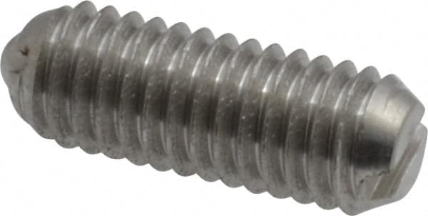 Vlier - 10-32, 0.094" Ball Diam, 0.513" Body Length, 0.025" Max Ball Reach, Threaded Ball Plunger - Stainless Steel Body, Stainless Steel Ball, 0.5 Lb Initial End Force, 1.5 Lb Final End Force - Exact Tooling