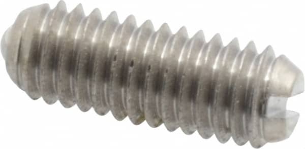 Vlier - 10-32, 0.094" Ball Diam, 0.513" Body Length, 0.025" Max Ball Reach, Threaded Ball Plunger - Stainless Steel Body, Stainless Steel Ball, 0.5 Lb Initial End Force, 1.5 Lb Final End Force, Locking Element - Exact Tooling