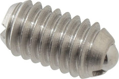 Vlier - 5/16-18, 0.156" Ball Diam, 0.578" Body Length, 0.04" Max Ball Reach, Threaded Ball Plunger - Stainless Steel Body, Stainless Steel Ball, 2 Lb Initial End Force, 4.25 Lb Final End Force - Exact Tooling