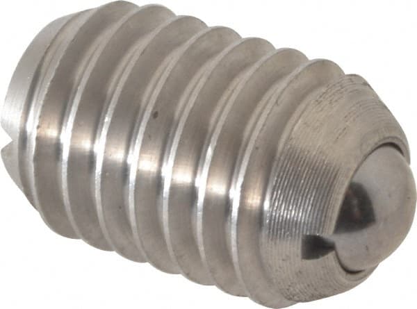 Vlier - 1/2-13, 0.281" Ball Diam, 0.75" Body Length, 0.072" Max Ball Reach, Threaded Ball Plunger - Stainless Steel Body, Stainless Steel Ball, 3 Lb Initial End Force, 6 Lb Final End Force - Exact Tooling