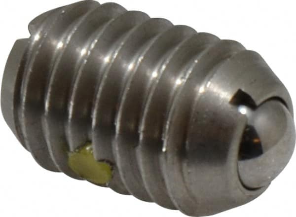 Vlier - 1/2-13, 0.281" Ball Diam, 0.75" Body Length, 0.072" Max Ball Reach, Threaded Ball Plunger - Stainless Steel Body, Stainless Steel Ball, 3 Lb Initial End Force, 6 Lb Final End Force, Locking Element - Exact Tooling