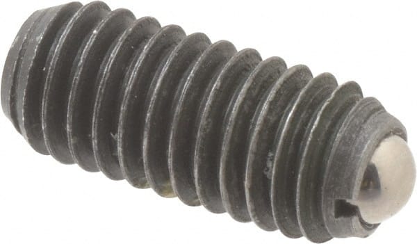 Vlier - M6x1.0, 3.5mm Ball Diam, 14mm Body Length, 1mm Max Ball Reach, Threaded Ball Plunger - Steel Body, Steel Ball, 2.02 Lb Initial End Force, 2.92 Lb Final End Force, Locking Element - Exact Tooling