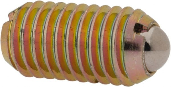 Vlier - M10x1.5, 6mm Ball Diam, 19mm Body Length, 2mm Max Ball Reach, Threaded Ball Plunger - Steel Body, Steel Ball, 13.49 Lb Initial End Force, 20.23 Lb Final End Force - Exact Tooling