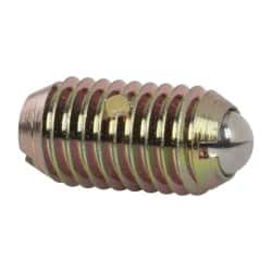 Vlier - M10x1.5, 6mm Ball Diam, 19mm Body Length, 2mm Max Ball Reach, Threaded Ball Plunger - Steel Body, Steel Ball, 13.49 Lb Initial End Force, 20.23 Lb Final End Force, Locking Element - Exact Tooling