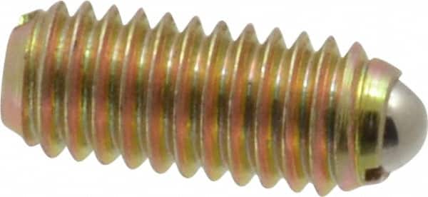 Vlier - M6x1.0, 3.5mm Ball Diam, 14mm Body Length, 1mm Max Ball Reach, Threaded Ball Plunger - Steel Body, Steel Ball, 6.29 Lb Initial End Force, 9 Lb Final End Force - Exact Tooling