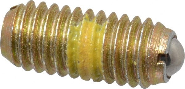 Vlier - M6x1.0, 3.5mm Ball Diam, 14mm Body Length, 1mm Max Ball Reach, Threaded Ball Plunger - Steel Body, Steel Ball, 6.29 Lb Initial End Force, 9 Lb Final End Force, Locking Element - Exact Tooling