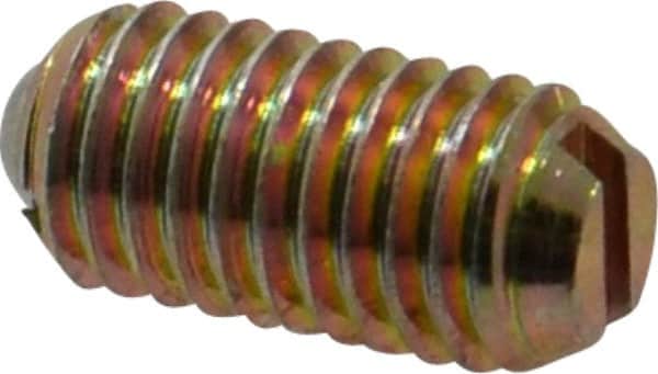 Vlier - M8x1.25, 5mm Ball Diam, 16mm Body Length, 1.5mm Max Ball Reach, Threaded Ball Plunger - Steel Body, Steel Ball, 9 Lb Initial End Force, 13.49 Lb Final End Force, Locking Element - Exact Tooling