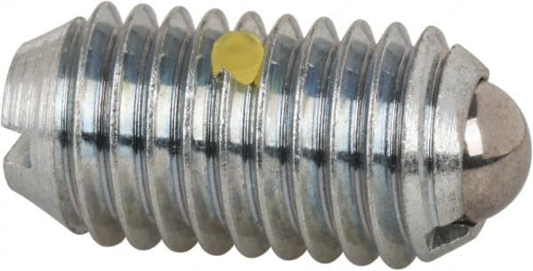 Vlier - M10x1.5, 6mm Ball Diam, 19mm Body Length, 2mm Max Ball Reach, Threaded Ball Plunger - Steel Body, Steel Ball, 1.8 Lb Initial End Force, 3.37 Lb Final End Force, Locking Element - Exact Tooling