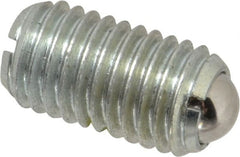 Vlier - M12x1.75, 8mm Ball Diam, 22mm Body Length, 2.5mm Max Ball Reach, Threaded Ball Plunger - Steel Body, Steel Ball, 2.25 Lb Initial End Force, 4.5 Lb Final End Force, Locking Element - Exact Tooling