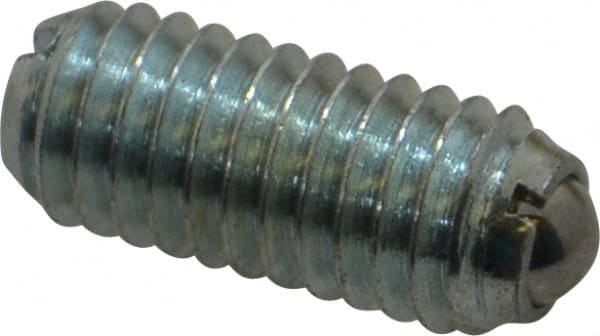 Vlier - M6x1.0, 3.5mm Ball Diam, 14mm Body Length, 1mm Max Ball Reach, Threaded Ball Plunger - Steel Body, Steel Ball, 0.45 Lb Initial End Force, 1.35 Lb Final End Force - Exact Tooling