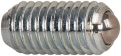 Vlier - M8x1.25, 5mm Ball Diam, 16mm Body Length, 1.5mm Max Ball Reach, Threaded Ball Plunger - Steel Body, Steel Ball, 1.12 Lb Initial End Force, 2.25 Lb Final End Force - Exact Tooling