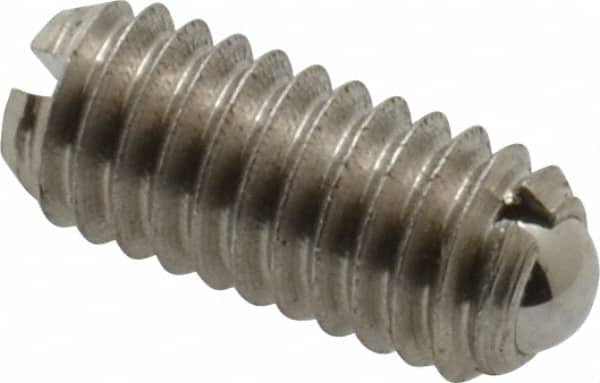 Vlier - M4x0.7, 2.5mm Ball Diam, 9mm Body Length, 0.8mm Max Ball Reach, Threaded Ball Plunger - Stainless Steel Body, Stainless Steel Ball, 0.9 Lb Initial End Force, 2.25 Lb Final End Force - Exact Tooling