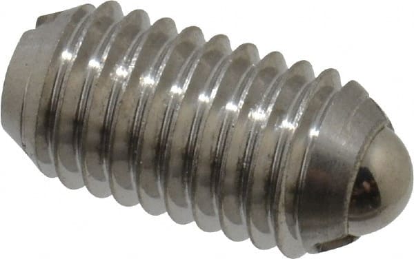 Vlier - M10x1.5, 6mm Ball Diam, 19mm Body Length, 2mm Max Ball Reach, Threaded Ball Plunger - Stainless Steel Body, Stainless Steel Ball, 1.8 Lb Initial End Force, 3.37 Lb Final End Force - Exact Tooling