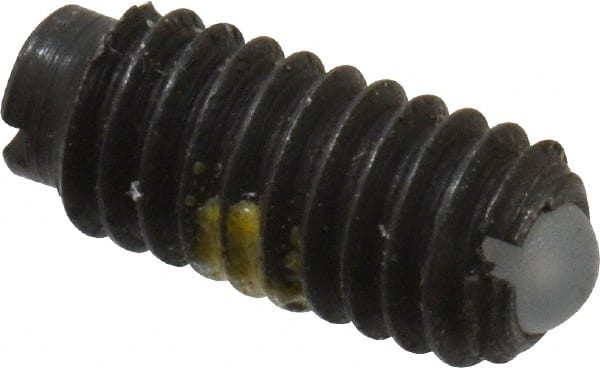 Vlier - 6-40, 0.078" Ball Diam, 0.312" Body Length, 0.023" Max Ball Reach, Threaded Ball Plunger - Steel Body, Nylon Ball, 0.5 Lb Initial End Force, 1 Lb Final End Force, Locking Element - Exact Tooling