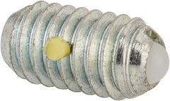 Vlier - 5/16-18, 0.156" Ball Diam, 0.578" Body Length, 0.04" Max Ball Reach, Threaded Ball Plunger - Steel Body, Nylon Ball, 2 Lb Initial End Force, 4.25 Lb Final End Force, Locking Element - Exact Tooling