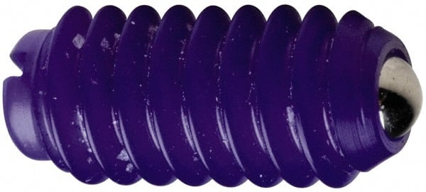 Vlier - 3/8-16, 0.187" Ball Diam, 0.625" Body Length, 0.053" Max Ball Reach, Threaded Ball Plunger - Delrin Body, Stainless Steel Ball, 5 Lb Initial End Force, 10 Lb Final End Force - Exact Tooling