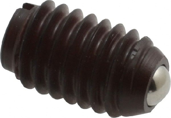 Vlier - 3/8-16, 0.187" Ball Diam, 0.625" Body Length, 0.053" Max Ball Reach, Threaded Ball Plunger - Delrin Body, Stainless Steel Ball, 2.5 Lb Initial End Force, 5 Lb Final End Force - Exact Tooling