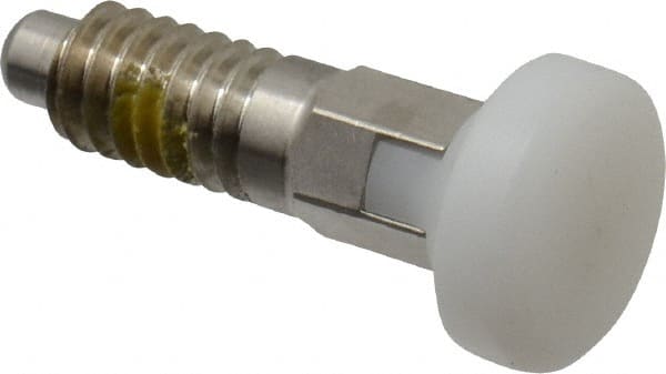 Vlier - 1/4-20, 0.16" Max Plunger Diam, 0.12 Lb Init to 0.36 Lb Final End Force, Locking Knob Handle Plunger - Delrin Knob, 0.63" Body Length, 1/2" Length Under Head/Shoulder, 0.13" Plunger Projection - Exact Tooling