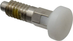 Vlier - 1/4-20, 0.16" Max Plunger Diam, 0.12 Lb Init to 0.36 Lb Final End Force, Locking Knob Handle Plunger - Delrin Knob, 0.63" Body Length, 1/2" Length Under Head/Shoulder, 0.13" Plunger Projection - Exact Tooling