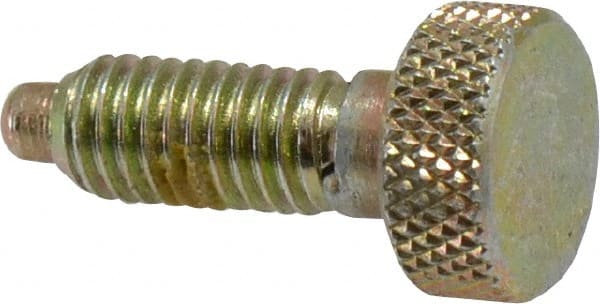 Vlier - 10-32, 0.4" Thread Length, 0.104" Max Plunger Diam, 0.5 Lb Init to 3 Lb Final End Force, Knob Handle Plunger - Knurled Knob, 0.46" Body Length, 0.4" Length Under Head/Shoulder, 3/32" Plunger Projection - Exact Tooling