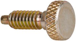 Vlier - 1/4-20, 1/2" Thread Length, 0.123" Max Plunger Diam, 1 Lb Init to 4 Lb Final End Force, Knob Handle Plunger - Knurled Knob, 0.79" Body Length, 1/2" Length Under Head/Shoulder, 1/8" Plunger Projection - Exact Tooling