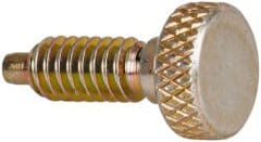 Vlier - 1/4-20, 1/2" Thread Length, 0.123" Max Plunger Diam, 1 Lb Init to 4 Lb Final End Force, Knob Handle Plunger - Knurled Knob, 0.79" Body Length, 1/2" Length Under Head/Shoulder, 1/8" Plunger Projection - Exact Tooling