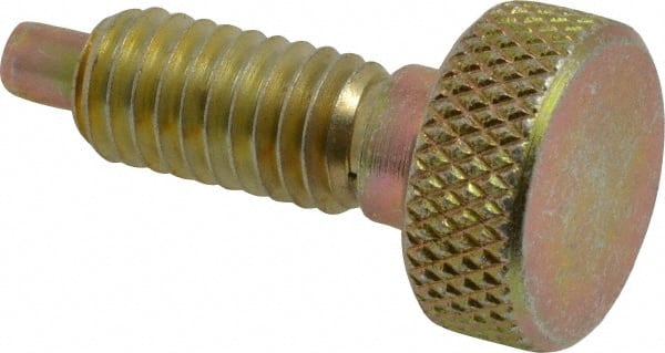 Vlier - 3/8-16, 3/4" Thread Length, 0.185" Max Plunger Diam, 1 Lb Init to 8 Lb Final End Force, Knob Handle Plunger - Knurled Knob, 0.94" Body Length, 3/4" Length Under Head/Shoulder, 0.218" Plunger Projection - Exact Tooling