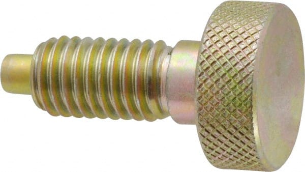 Vlier - 1/2-13, 7/8" Thread Length, 1/4" Max Plunger Diam, 1 Lb Init to 10 Lb Final End Force, Knob Handle Plunger - Knurled Knob, 1.13" Body Length, 7/8" Length Under Head/Shoulder, 1/4" Plunger Projection - Exact Tooling