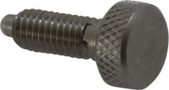 Vlier - 10-32, 0.4" Thread Length, 0.104" Max Plunger Diam, 0.5 Lb Init to 3 Lb Final End Force, Knob Handle Plunger - Knurled Knob, 0.46" Body Length, 0.4" Length Under Head/Shoulder, 3/32" Plunger Projection - Exact Tooling
