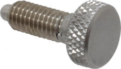 Vlier - 10-32, 0.4" Thread Length, 0.104" Max Plunger Diam, 0.5 Lb Init to 3 Lb Final End Force, Knob Handle Plunger - Knurled Knob, 0.46" Body Length, 0.4" Length Under Head/Shoulder, 3/32" Plunger Projection - Exact Tooling
