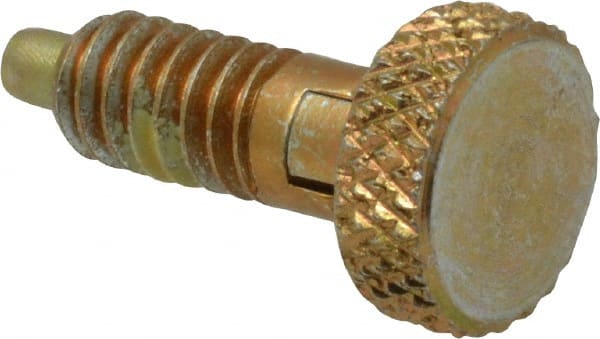 Vlier - 1/4-20, 0.4" Thread Length, 0.123 to 1/8" Max Plunger Diam, 0.5 Lb Init to 2 Lb Final End Force, Locking Knob Handle Plunger - Knurled Knob, 0.53" Length Under Head/Shoulder, 1/8" Plunger Projection - Exact Tooling