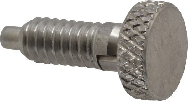 Vlier - 1/4-20, 0.4" Thread Length, 0.123 to 1/8" Max Plunger Diam, 0.5 Lb Init to 2 Lb Final End Force, Locking Knob Handle Plunger - Knurled Knob, 0.53" Length Under Head/Shoulder, 1/8" Plunger Projection - Exact Tooling
