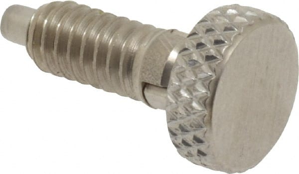 Vlier - 1/4-20, 0.4" Thread Length, 0.123 to 1/8" Max Plunger Diam, 0.5 Lb Init to 2 Lb Final End Force, Locking Knob Handle Plunger - Knurled Knob, 0.53" Length Under Head/Shoulder, 1/8" Plunger Projection - Exact Tooling