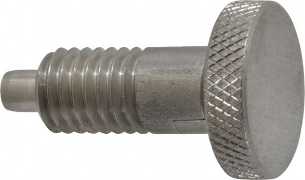 Vlier - 1/2-13, 0.65" Thread Length, 1/4 to 1/4" Max Plunger Diam, 0.5 Lb Init to 4 Lb Final End Force, Locking Knob Handle Plunger - Knurled Knob, 0.9" Length Under Head/Shoulder, 1/4" Plunger Projection - Exact Tooling