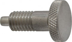 Vlier - 1/2-13, 0.65" Thread Length, 1/4 to 1/4" Max Plunger Diam, 0.5 Lb Init to 4 Lb Final End Force, Locking Knob Handle Plunger - Knurled Knob, 0.9" Length Under Head/Shoulder, 1/4" Plunger Projection - Exact Tooling
