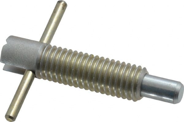 Vlier - 1/2-13 Thread, 2-1/2" Body Length, 1/2" Plunger Projection, 5/16" Plunger Diam, Steel, Locking T Handle Plunger - 1.4" Thread Length, 2" Handle Length, 2" Plunger Length, 2-1/2 Lb Initial End Force, 5 Lb Final End Force, Locking Element - Exact Tooling