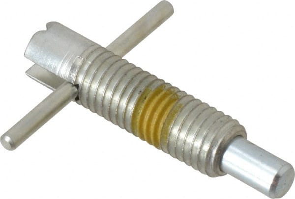 Vlier - 5/8-11 Thread, 2-1/2" Body Length, 5/8" Plunger Projection, 3/8" Plunger Diam, Steel, Locking T Handle Plunger - 1.7" Thread Length, 2-1/2" Handle Length, 2.38" Plunger Length, 2-1/2 Lb Initial End Force, 5 Lb Final End Force, Locking Element - Exact Tooling