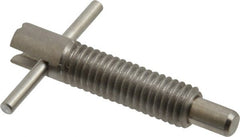 Vlier - 3/8-16 Thread, 2" Body Length, 3/8" Plunger Projection, 0.233" Plunger Diam, Stainless Steel, Locking T Handle Plunger - 1.2" Thread Length, 1-1/2" Handle Length, 1.68" Plunger Length, 2 Lb Initial End Force, 4 Lb Final End Force, - Exact Tooling