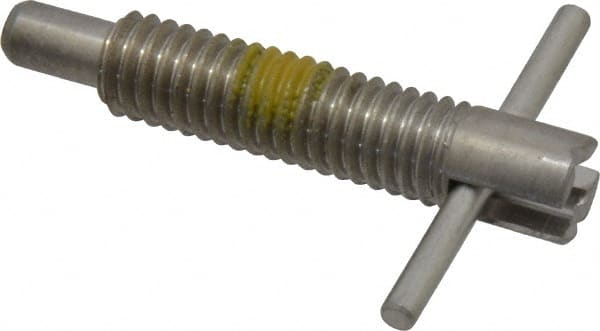 Vlier - 3/8-16 Thread, 2" Body Length, 3/8" Plunger Projection, 0.233" Plunger Diam, Stainless Steel, Locking T Handle Plunger - 1.2" Thread Length, 1-1/2" Handle Length, 1.68" Plunger Length, 2 Lb Initial End Force, 4 Lb Final End Force, Locking Element - Exact Tooling