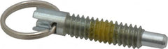 Vlier - 1/4-20, 0.8" Thread Length, 0.155" Plunger Diam, 1/4" Plunger Projection, 1 Lb Init to 2.5 Lb Final End Force, Steel Locking Pull Ring Plunger - Exact Tooling