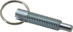 Vlier - 1/2-13, 1.4" Thread Length, 5/16" Plunger Diam, 1/2" Plunger Projection, 2.5 Lb Init to 5 Lb Final End Force, Steel Locking Pull Ring Plunger - 1.4" Len Under Head, 2" Body Len, 1.26" Ring Diam, 2" Plunger Len, 0.6" Head Height - Exact Tooling
